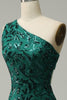 Load image into Gallery viewer, Mermaid One Shoulder Dark Green Sequins Long Formal Dress with Split Front