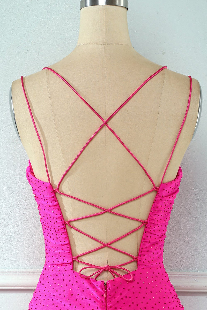 Load image into Gallery viewer, Rose Pink Lace Up Tight Cocktail Dress