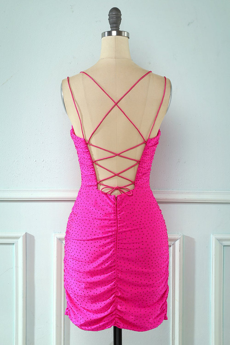 Load image into Gallery viewer, Rose Pink Lace Up Tight Cocktail Dress