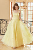 Gorgeous A Line Spaghetti Straps Yellow Long Formal Dress with Appliques