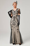 Black Blush Sequins Long 1920s Dress