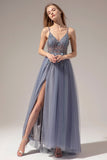 V-neck Long Prom Dress With Slit