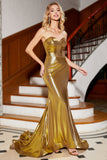 Mermaid Sweetheart Golden Corset Formal Dress with Slit