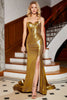 Load image into Gallery viewer, Mermaid Sweetheart Golden Corset Formal Dress with Slit