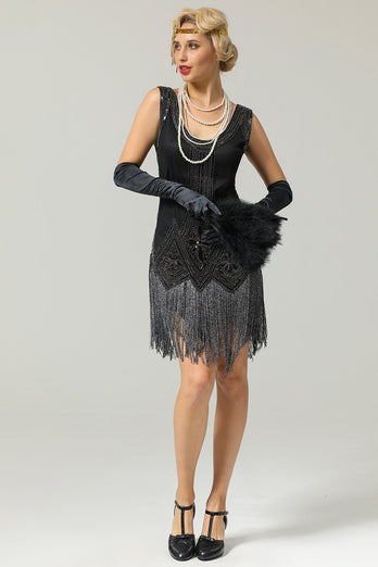 Black 1920s Sequined Flapper Dress