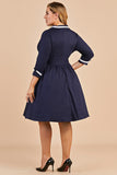 Navy Blue Vintage Plus Size Wrap Dress