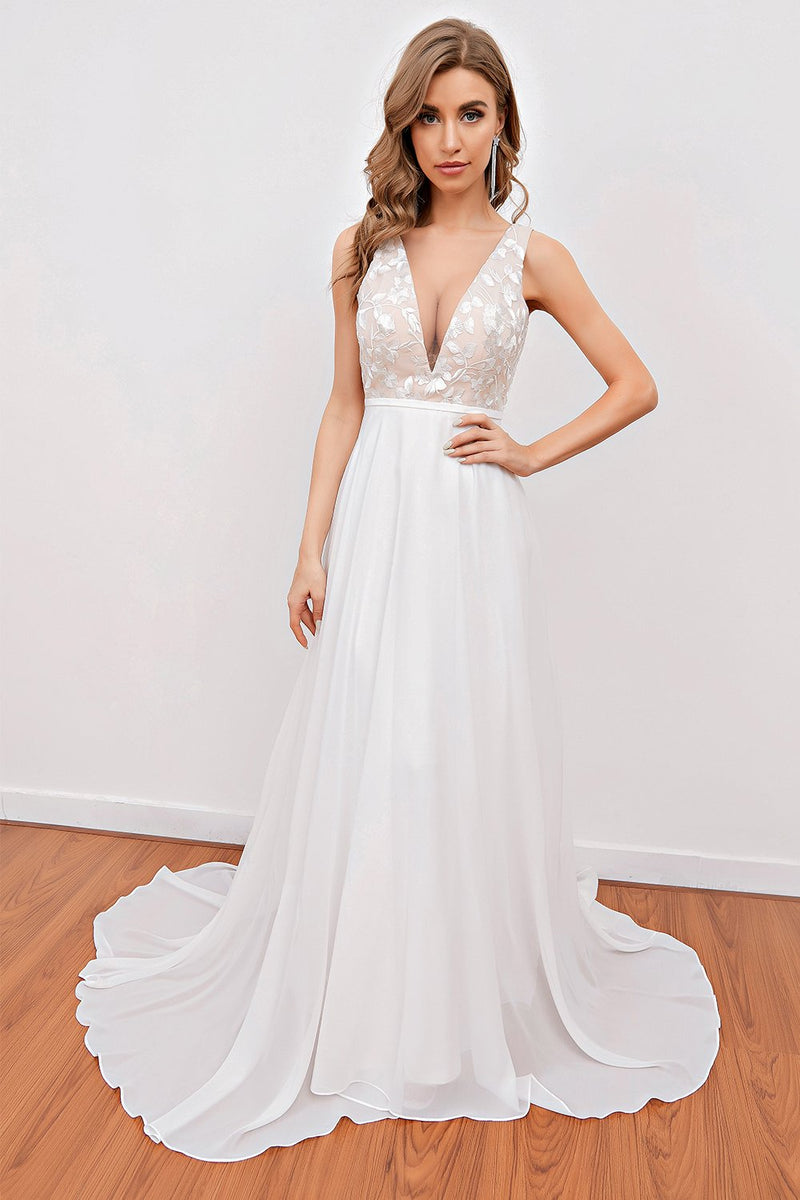 Load image into Gallery viewer, White Embroidery Wedding Dress