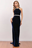 Navy Mermaid Velvet Long Formal Dress