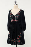 Black Floral Babydoll Dress