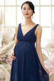 V neck Long Maternity Bridesmaid Dress