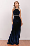 Navy Mermaid Velvet Long Formal Dress