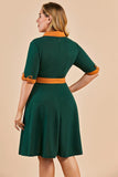 Green V Neck Swing Party Dress