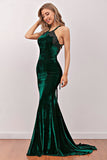 Dark Green Mermaid Velvet Long Evening Dress