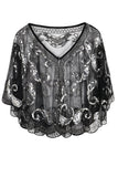 1920s Black Glitter Sequins Cape