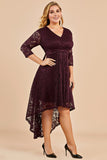 Burgundy High Low Plus Size Lace Dress