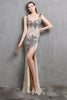 Load image into Gallery viewer, Gold Mermaid Sequin V Neck Formal Dress