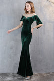 Champagne Velvet Mermaid Long Formal Dress