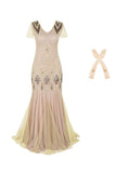 Pink 1920s Sequins Flapper Long Dress