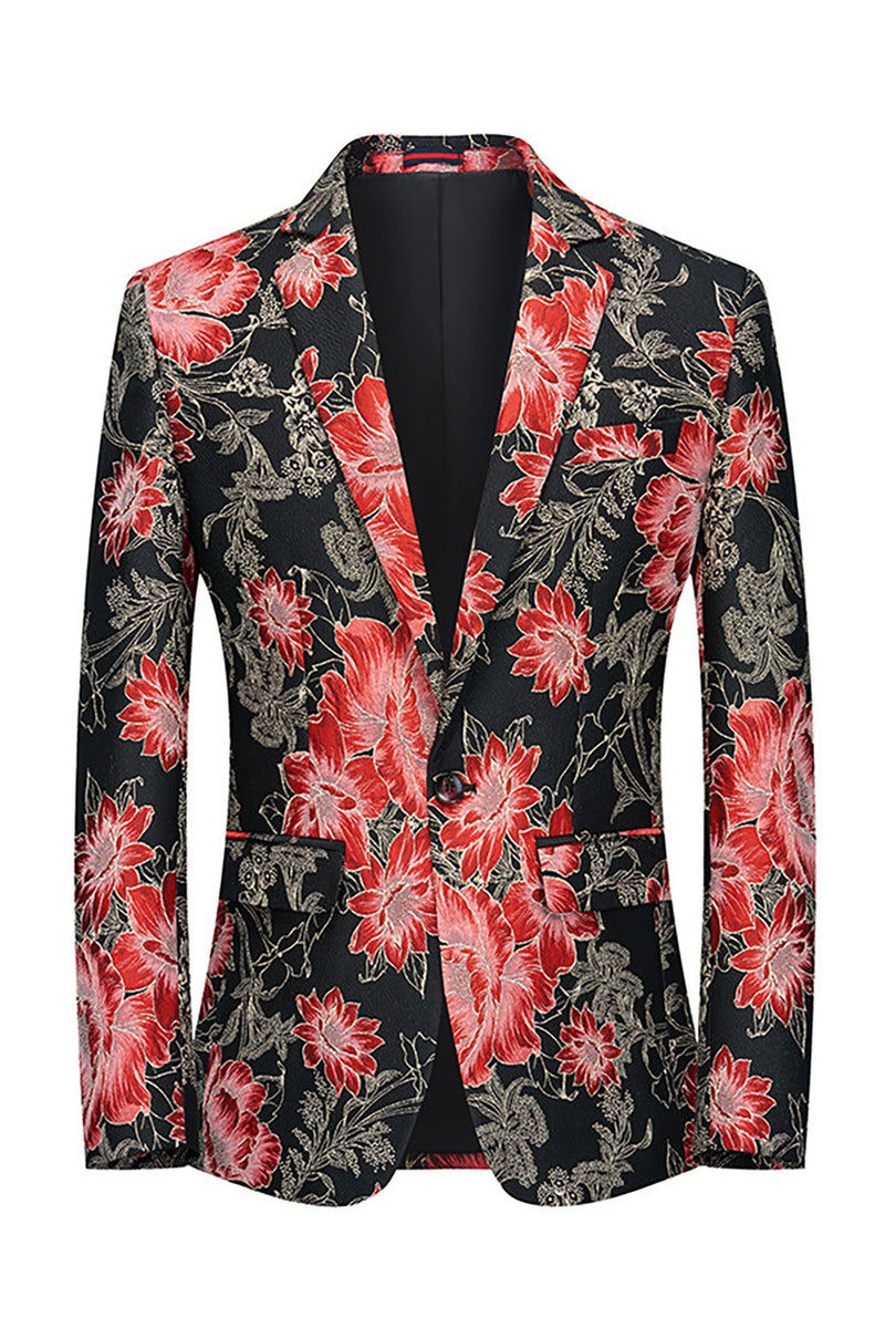 Load image into Gallery viewer, Pink Flower Jacquard Notched Lapel Men&#39;s Blazer