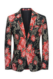 Pink Flower Jacquard Notched Lapel Men's Blazer