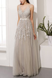 Grey Appliques Prom Dress