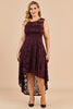 Load image into Gallery viewer, Dark Red Plus Size Asymmetry Lace Party Dress