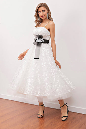 White Lace Midi Formal Dress