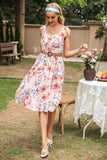 Pink Round Neck Printed Summer Dress