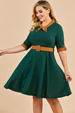 Green V Neck Swing Party Dress