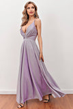 Lilac Deep V Neck Long Formal Dress with Cross Straps