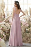 Blush Spaghetti Straps Chiffon Bridesmaid Dress