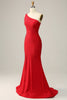 Load image into Gallery viewer, Mermaid One Shoulder Red Long Formal Dress with Beading