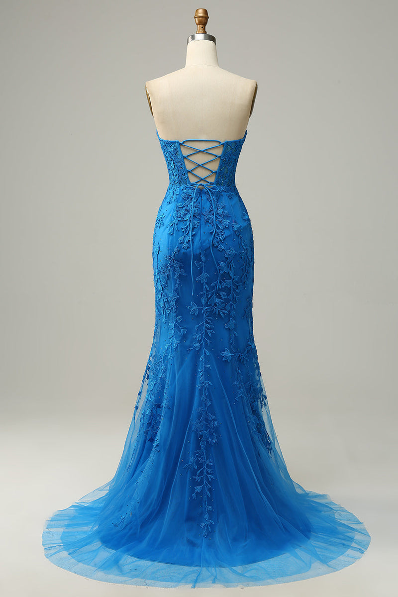 ZAPAKA Women Royal Blue Corset Long Formal Dress Mermaid Sweetheart ...