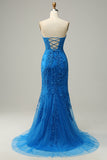 Mermaid Sweetheart Royal Blue Long Formal Dress with Criss Cross Back