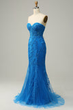 Mermaid Sweetheart Royal Blue Long Formal Dress with Criss Cross Back