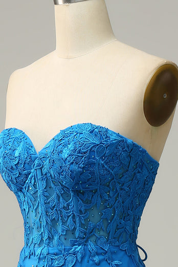 Mermaid Sweetheart Royal Blue Long Formal Dress with Criss Cross Back