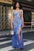 Load image into Gallery viewer, Trendy Mermaid V Neck Light Blue Long Formal Dress with Appliques Slit