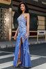 Load image into Gallery viewer, Trendy Mermaid V Neck Light Blue Long Formal Dress with Appliques Slit