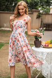 Pink Round Neck Printed Summer Dress