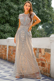 Mermaid Beaded Silver Prom Dress