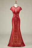 Gorgeous Mermaid Jewel Neck Burgundy Formal Dress with Beading