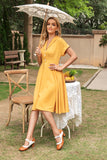 Elegant Yellow V Neck Vintage Dress