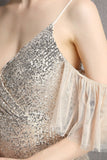 Champagne Sequin Long Formal Dress with Ruffles