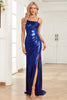 Load image into Gallery viewer, Mermaid Spaghetti Straps Navy Long Formal Dress with Split Front