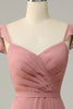 Load image into Gallery viewer, Dusty Rose A Line Ruffles Long Bridesmaid Dress With Slit