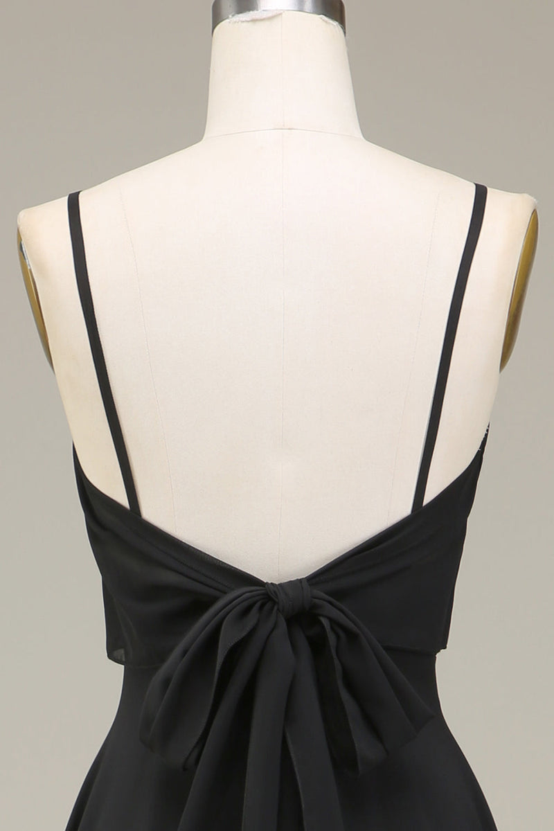 Load image into Gallery viewer, A-Line Spaghetti Straps Black Chiffon Long Bridesmaid Dress