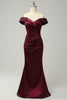 Load image into Gallery viewer, Burgundy Off The Shoulder Sheath Long Bridesmaid Dress