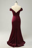 Load image into Gallery viewer, Mermaid Off The Shoulder Burgundy Plus Size Wedding Party Dress