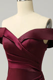 Burgundy Off The Shoulder Sheath Long Bridesmaid Dress