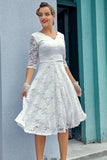 White 3/4 Sleeves Formal Dress